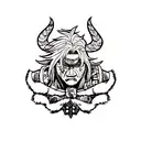 Combine the concept of carving with the Viking theme from Vinland Saga. Create a tattoo depicting a fierce Viking warrio tattoo design idea