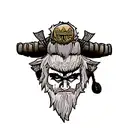 Combine the concept of carving with the Viking theme from Vinland Saga. Create a tattoo depicting a fierce Viking warrio tattoo design idea