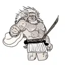 Combine the concept of carving with the Viking theme from Vinland Saga. Create a tattoo depicting a fierce Viking warrio tattoo design idea