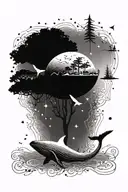 - mathematics, astronomy, music notes, nature, ocean, a tree, a whale, logical tattoo design idea