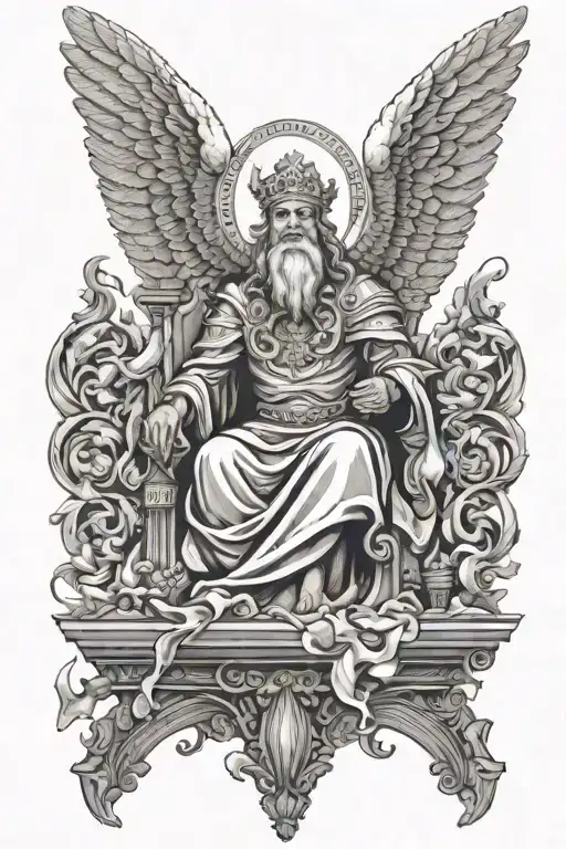 god as a court judge coming down from heaven   tattoo design idea