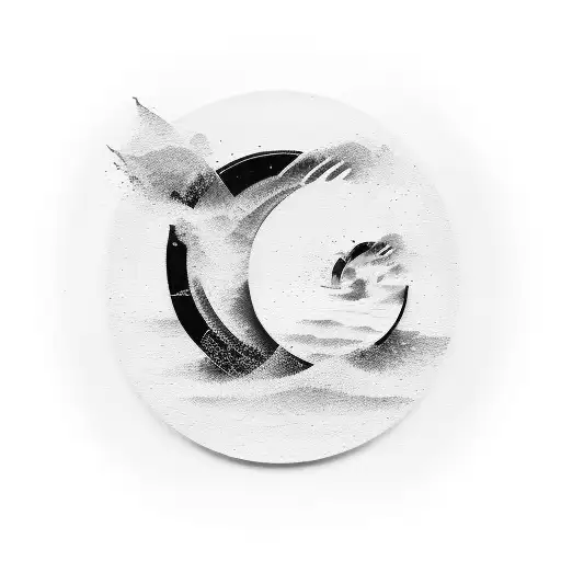 A blue wave crashing against a vinyl record tattoo design idea