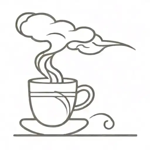 A minimalist tattoo of an coffee cup with steam rising, art deco designs  tattoo design idea