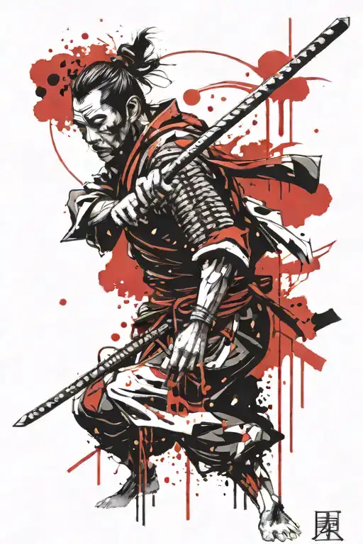 Samurai with katana no armor wielding tattoo design idea