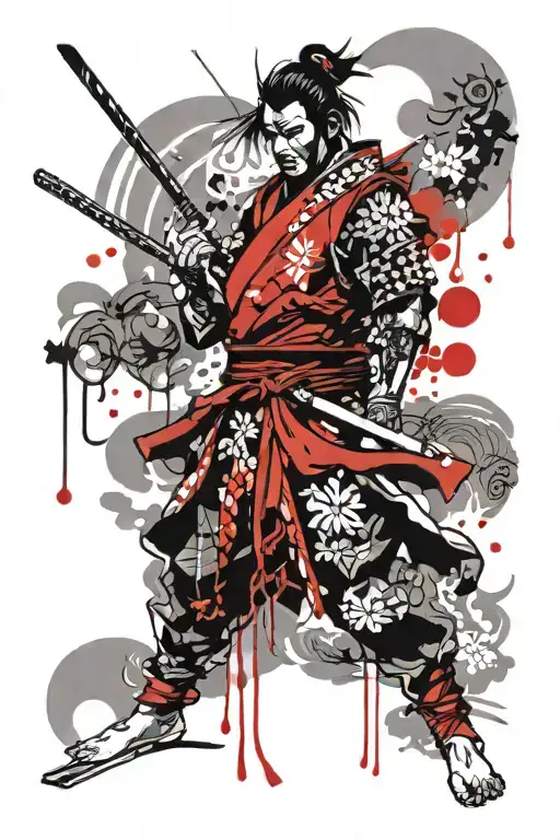 Samurai with katana no armor holding tattoo design idea