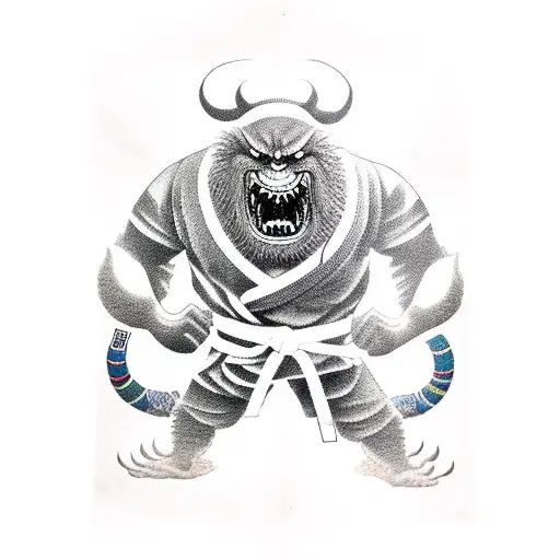 Judo monster in a judo suit tattoo design idea