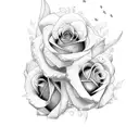 rose, violet, daffodils, aster tattoo design idea