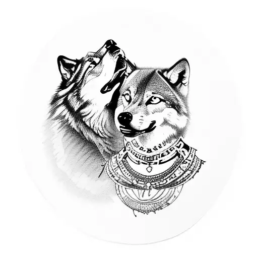 Gipsy fortune teller with a wolf companion tattoo design idea