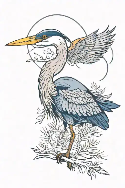 blue heron with pine trees tattoo tattoo design idea