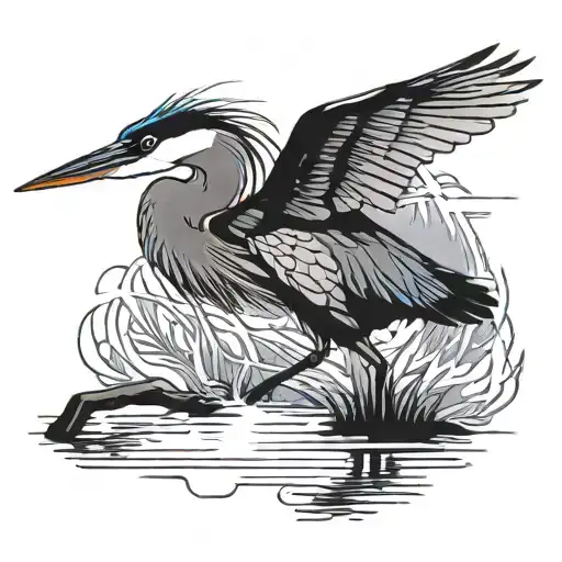 blue heron in water  tattoo design idea