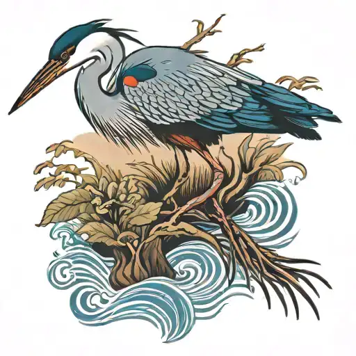 blue heron in water  tattoo design idea