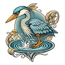 blue heron in water  tattoo design idea