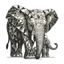 elephant calf small rabbit geometry love family space child  tattoo design idea