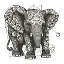 elephant calf small rabbit geometry love family space child  tattoo design idea