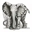 elephant calf small rabbit geometry love family space child  tattoo design idea