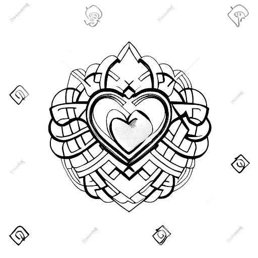 A virtual reality headset intertwined with a heart symbolizing faith, life, and health, in a modern finish tattoo design idea