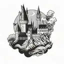 hogwarts castle tattoo design idea