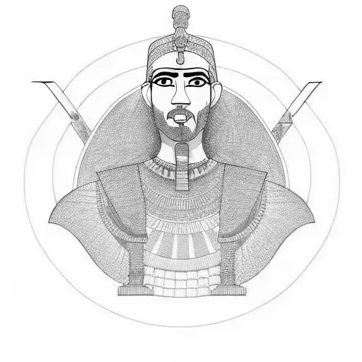 egyptian man who holds a sword under the sun with birds tattoo design idea