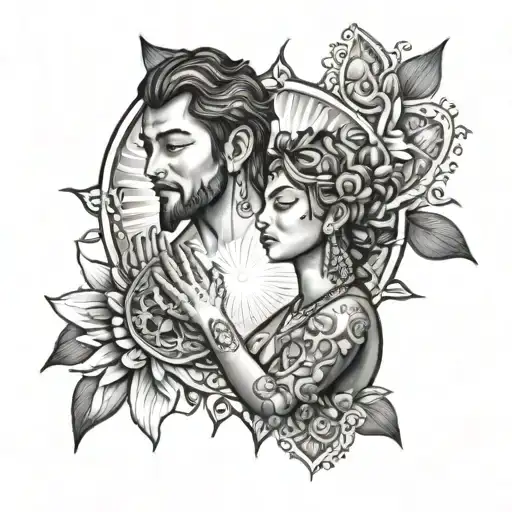Sun and Moong for young maried couple, without faces tattoo design idea