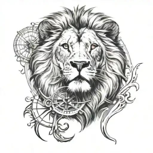 Compass a lion tattoo design idea
