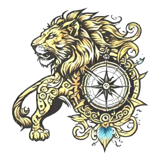 Compass a lion tattoo design idea