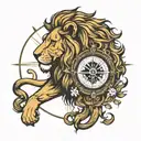 Compass a lion tattoo design idea