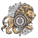 Compass a lion tattoo design idea