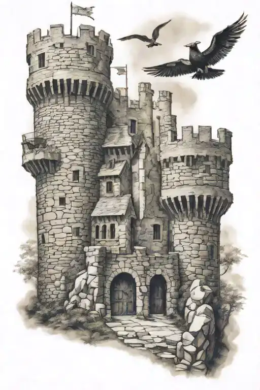 castle tower medieval siege tattoo design idea