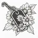 daisy flower with Dog Tag hanging tattoo design idea