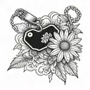 daisy flower with Dog Tag hanging tattoo design idea