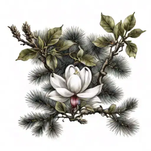 magnolia tree with pine tree  tattoo design idea