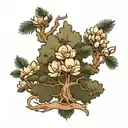 1 large and 1 small pine tree and 1 large and 1 small magnolia flower  tattoo design idea