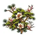 1 large and 1 small pine tree and 1 large and 1 small magnolia flower  tattoo design idea