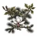 magnolia tree with pine tree  tattoo design idea