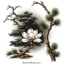 magnolia tree with pine tree  tattoo design idea