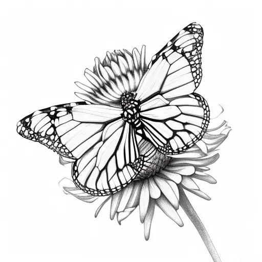 monarch butterfly peony chrysanthemum  tattoo design idea