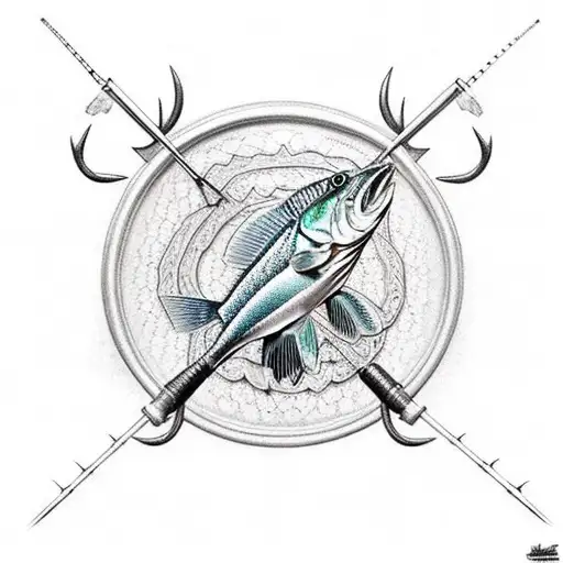 fishing and hunting tattoo design idea