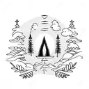 light blue evergreen tree with wanderlust underneath it  tattoo design idea