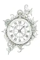 clock and a broken compass in Tim Burton style  tattoo design idea
