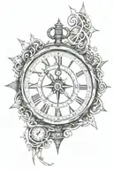 clock and a broken compass in Tim Burton style  tattoo design idea