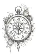 clock and a broken compass in Tim Burton style  tattoo design idea