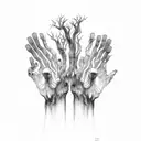 creepy tree with hands grow up tattoo design idea