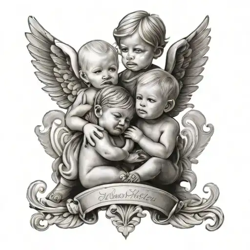 2 names Ilja and Kirill with 2 little angels  tattoo design idea