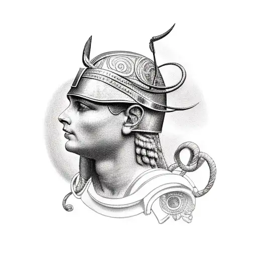 athena, bay leaf, sparta helmet tattoo design idea