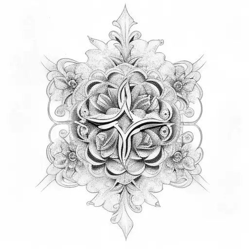 filigree cross with flowers tattoo design idea