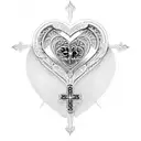 filigree cross with a heart in the middle tattoo design idea