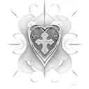 filigree cross with a heart in the middle tattoo design idea