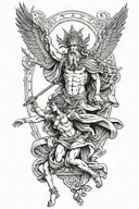 God Zeus and goddess Athena in super epic poses with prayer si vis pacem para bellum tattoo design idea