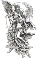 God Zeus and goddess Athena in super epic poses with prayer si vis pacem para bellum tattoo design idea