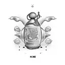 rum bottle with beach inside tattoo design idea